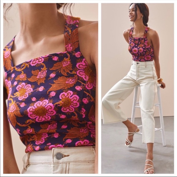 Anthropologie | Porridge Seamed Cross Back Tank Top Pink Navy Bohemian New Small - Picture 5 of 14